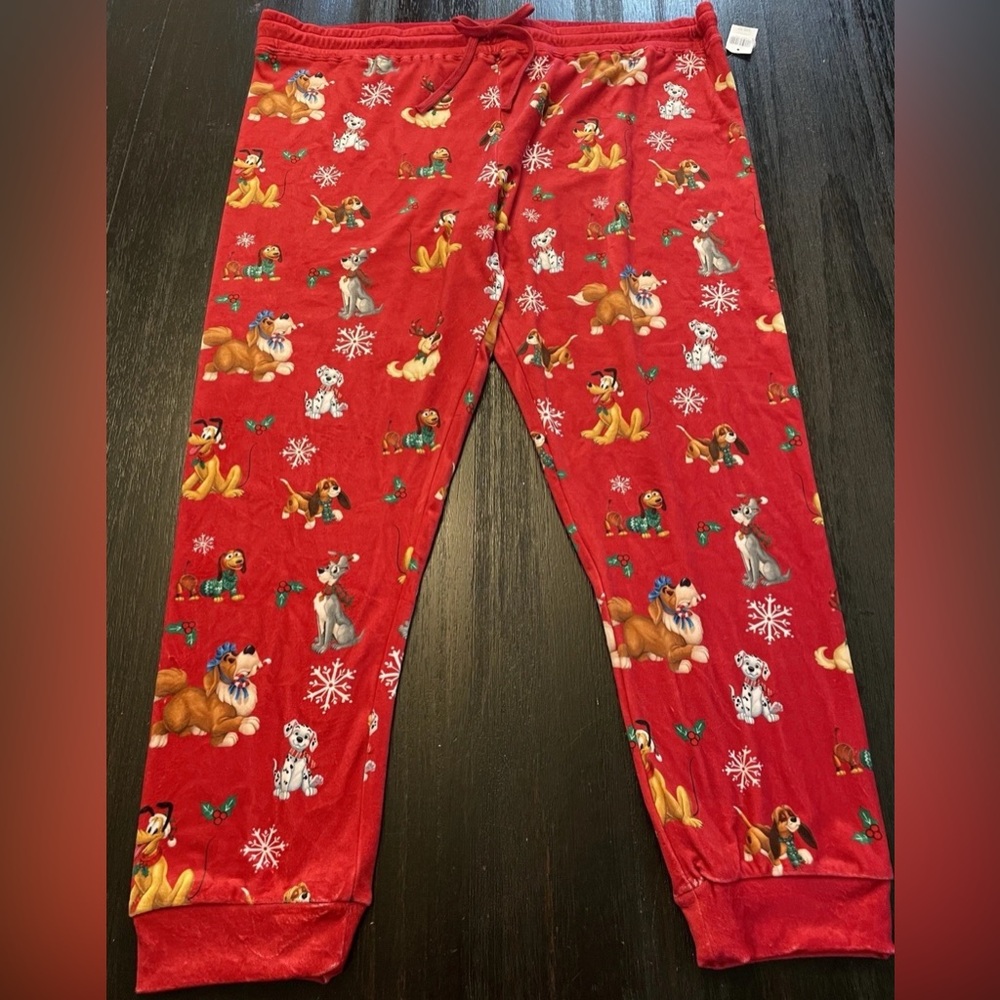Disney Dogs Holiday Velour Leggings Jogger Pajama Pants Christmas 2021 Size 1X